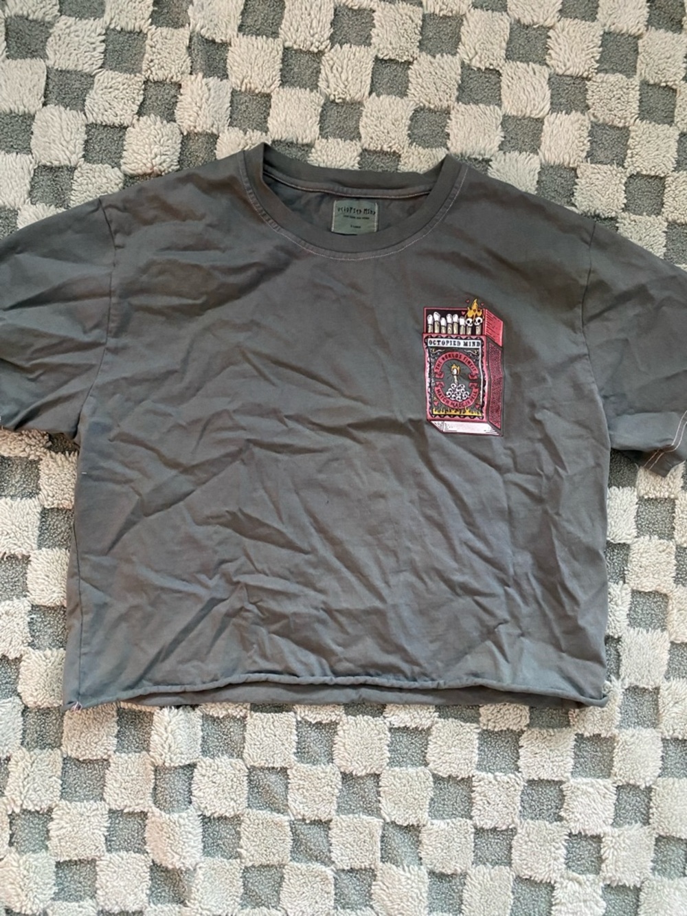 Crop Crewneck Tee - Charcoal with Graphic Patch